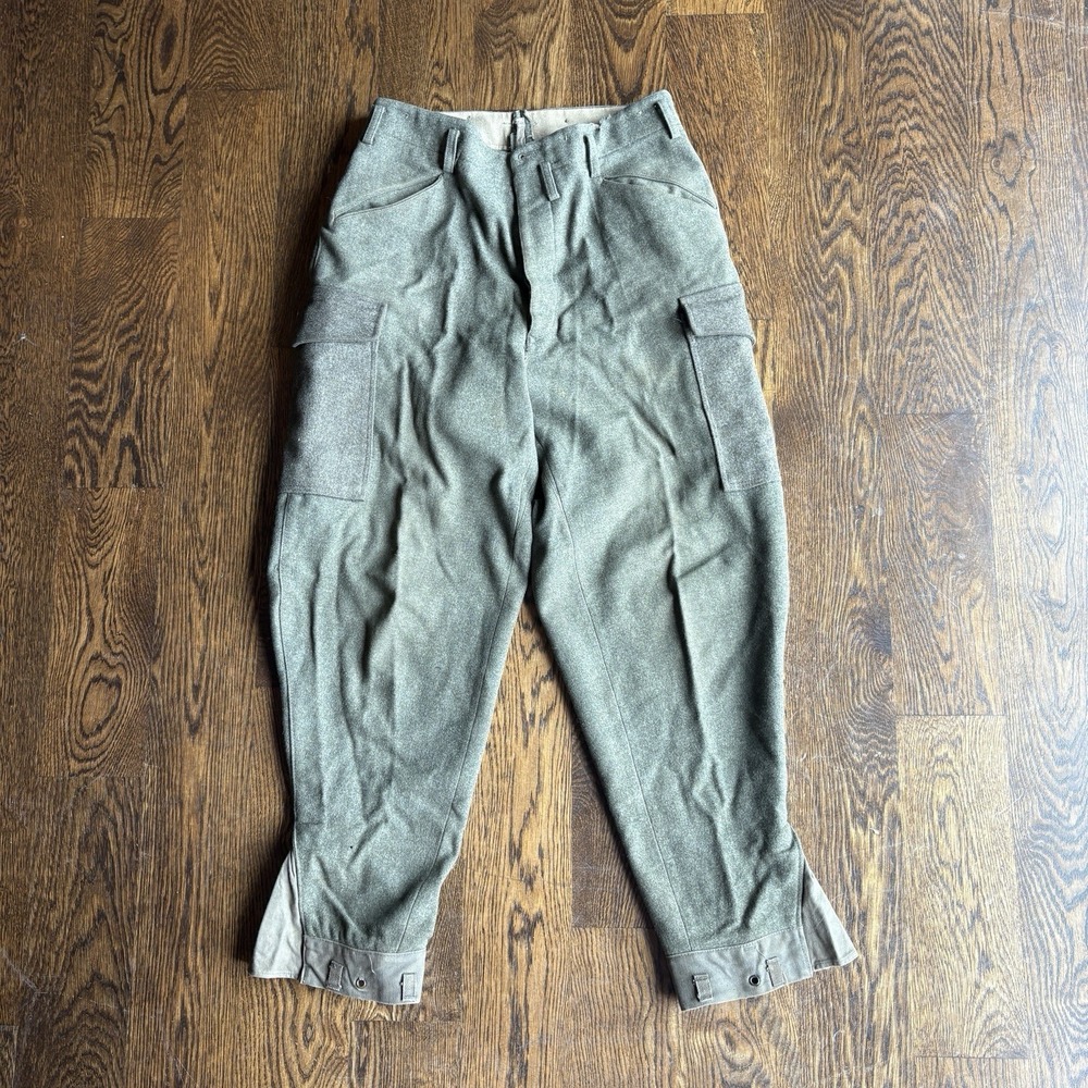 VTG Swedish M39 Army Pants Wool 34x31 Military Green 1941 Sweden Cargo Leather